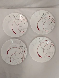 Corelle Splendor 4er Set Dessert Brot Salat Teller weiß grau rot 6 3/4" *LESEN - Bild 1 von 6