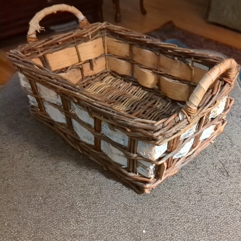 Woven Wicker and Birch Bark Basket Country Primitive Lodge Cabin Decor Rustic Cover