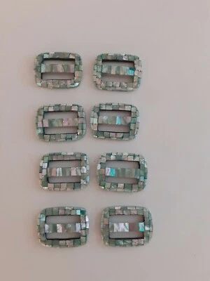 8 Rectangular Mother of Pearl Buckles Green Blocking 42 X 38mm - Image 1 of 4