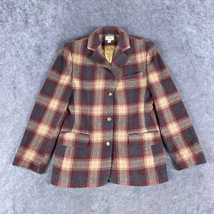 LL Bean Jacket Womens 8P Plaid Blazer Wool Cashmere Career Preppy Lined - Picture 1 of 13