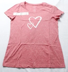 St. John's Bay Women's Short Sleeve Heart Print Crew Neck T-Shirt AP2 Pink Small - Picture 1 of 3