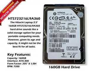 Hitachi HTS723216L9A360 160GB 7.2K RPM SATA 3Gb/s 16MB Cache 2.5" HDD 0A58103 - Picture 1 of 6