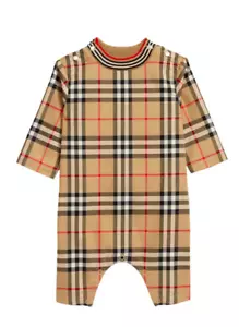 Burberry Boy Michael Vintage Check Cotton Bodysuit Romper Beige Size 18 Mth NWT! - Picture 1 of 7