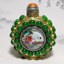 Perfect China Copper Hand-painted Beautiful Woman Noctilucent Snuff Bottle S317