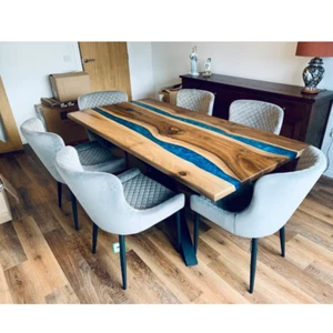 Blau Epoxidharzplatte Esstisch Holz Live Edge Cafeteria Konsole Bar Schreibtisch. - Bild 1 von 4