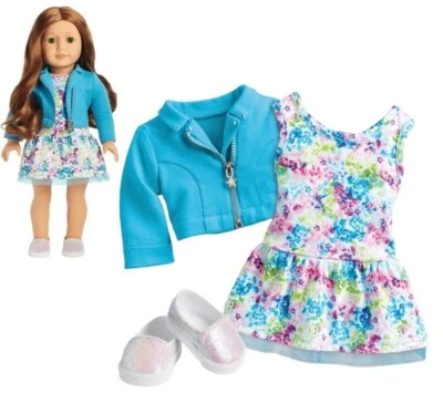 American Girl Truly Me MEET OUTFIT Blue Floral Dress Jacket Shoes  NO DOLL - Image 1 of 2