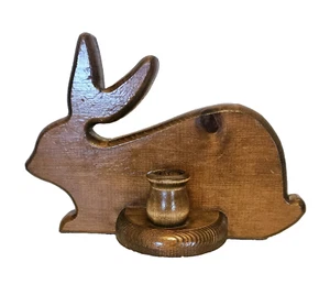 Vintage handgefertigt geschnitzt Holz Hase Kaninchen Kerzenhalter Wanddekoration 10" x 6" - Bild 1 von 6