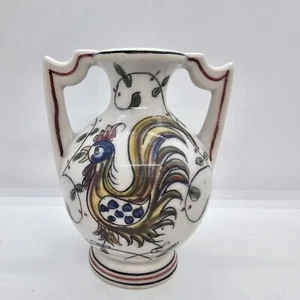 Vintage Outeiro Agueda Vase 3.5" Rooster Pottery Hand Painted Portugal Signed - Picture 1 of 8
