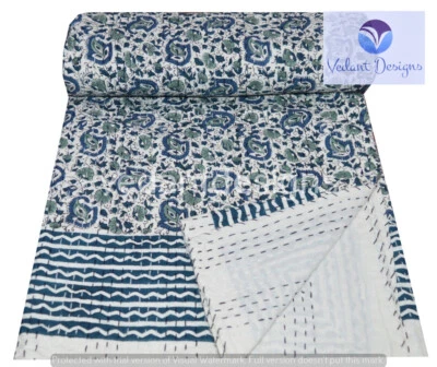 Cobertor de colcha vintage com estampa de bloco Kantha colcha indiana capa arte de jogar - Imagem 1 de 4