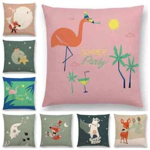 Super Cartoon Animals Cushion Cover Flamingo Fox Whale Elephant Deer Bear Cat - Picture 1 of 44