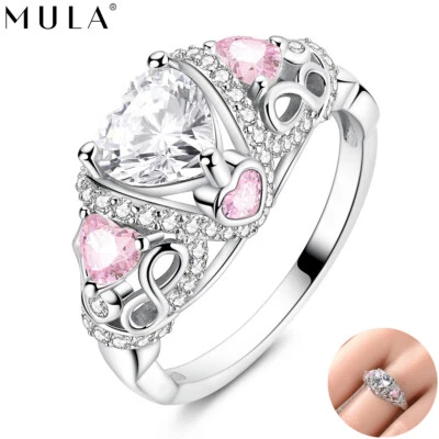 MULA 925 Sterling Silber Unendliche Liebe Finger Ring Pink CZ für Frauen Schmuck - Bild 1 von 4
