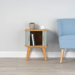 Bamboo Side Table with Light Grey Sliding Doors 580mm H x 450mm W x 450mm D - Picture 1 of 3