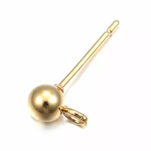 100pc Gold Plated 304 Stainless Steel Ball Earring Posts Loop Stud Findings 17mm - Picture 1 of 7