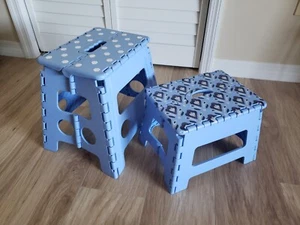 StoreSmith 9" & 13" Tall Plastic Folding Foldable Step Stools Blue 2 Piece Set - Picture 1 of 8