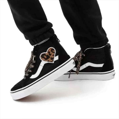 Scarpe Vans Sk8 Hi Zip taglia 7 bambino (pelliccia di leopardo) cuore nero (senza legatura)