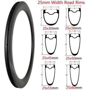 700C Road Bike Carbon Rims 25mm Width Clincher Tubeless Tubular Matte Glossy - Picture 1 of 9
