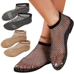 Ultra Comfortable Shiny Gem Mesh Flats Sparkle Shoes Low Heel Slip on Sandals US - Picture 1 of 14