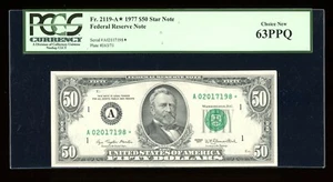 DBR 1977 $50 FRN Boston STAR Fr. 2119-A* PCGS 63 PPQ Serial A02017198* - Picture 1 of 2