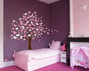 Calcomanía de pared grande árbol bebé bebé mariposa cerezo flor pegatina niños flor - Imagen 1 de 7