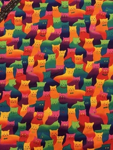 Timeless Treasures Brite Rainbow Crazy Cats 100% Cotton Quilt Fabric 44" BTY - Picture 1 of 7