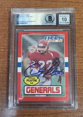 Doug Flutie signed 1985 Topps USFL Rookie card # 80 Beckett BAS 10 Auto - Image 1 of 2