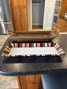 Pampered Chef Woven Selections Striped Serving Platter Wicker Tray Holder - Picture 1 of 1