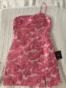 Lulu’s Flowery Fete Pink Floral Jacquard One-Shoulder Mini Dress Size S NWT - Picture 1 of 8