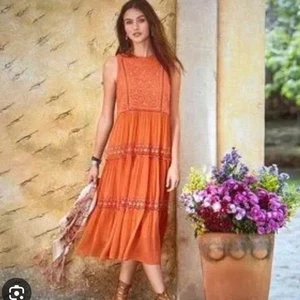Sundance Yasmina Midikleid terrakotta bestickt Chiffon Spitze Gr. M Boho - Bild 1 von 14