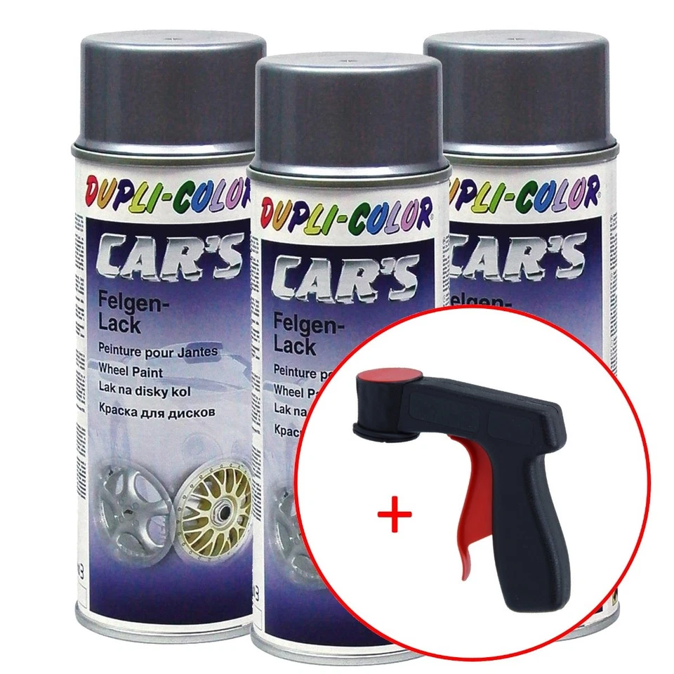 3x Dupli Color Car´s Lackspray Alu-Felgensilber 400ml + 1x Spraydosen Handgriff - Bild 1 von 1