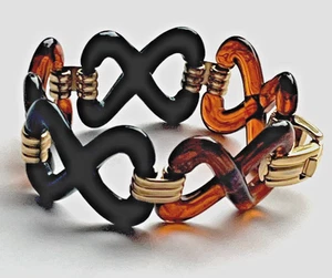 Rare Trifari Acrylic Tortoiseshell & Black Infinity Link Bracelet 7" Vtg J03-046 - Picture 1 of 3