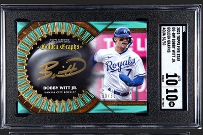 2023 Topps Five Star Baseball Bobby Witt Jr. Golden Graphs Aqua 30/30 SGC 10-10! - Image 1 of 2