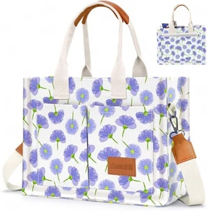 Ayieyill Canvas Tote Bag for Women with Pockets Crossbody Purple Flower - Picture 1 of 6