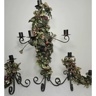 Centro de mesa vintage de hierro forjado 9 piezas Holly de 3 piezas candelabro Navidad Foto 1 de 4