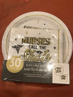Nurses Call The Shots Graduation Plates & Napkins -new - Image 1 of 2