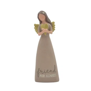 Friend for Always Heart Chocolate Brown 6 inch Resin Stone Angel Figurine (BB... - Picture 1 of 5