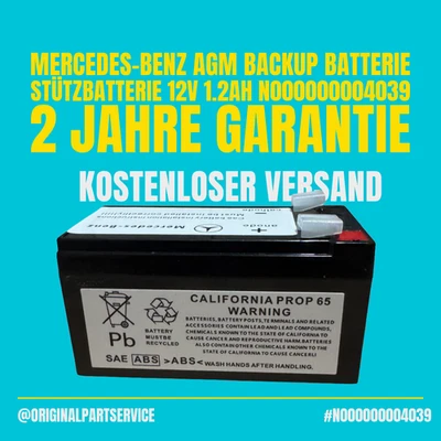 Mercedes-Benz AGM Backup Battery 12V 1.2Ah N000000004039 Genuine Battery Backup - Image 1 of 3
