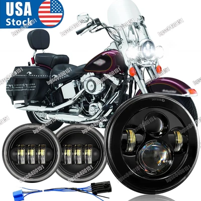 For Harley Davidson Heritage Softail Classic 7" LED Headlight &Passing Lamps - Image 1 of 4