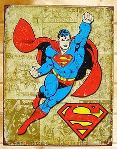 Superman Action Comics TIN SIGN vtg retro metal weathered panels poster dc 1825 - Picture 1 of 6