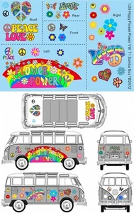 1/24 Decals for Samba Bus T1 Hippy Peace Love Power Flower Decal TBD972 - Imagen 1 de 1