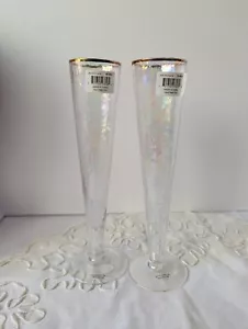 Zodax Gold Rimmed IRIDESCENT Glass Champagne Flutes New Years - Picture 1 of 7