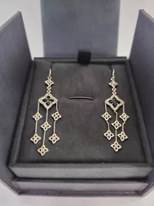 David Yurman Sterling Silver Onyx & Diamonds Quatrefoil Earrings - Picture 1 of 7