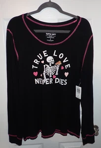 NEU Torrid Größe 2 2X Verdeck LS schwarz Skelett mit Pizza "True Love Never Dies" - Bild 1 von 5