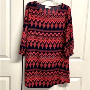 Love Crazy Pink Black Zick Zag Diamond Print Mid Sleeve Boxy Mini Dress Size M - Bild 1 von 5