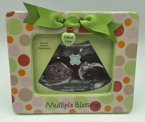 Zwillinge Drillinge Multiples Baby Ultraschall Fotorahmen 6x5 grüne Punkte Enesco Geschenk - Bild 1 von 10