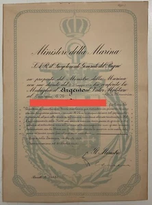 MINISTERO DELLA MARINA DIPLOMA MEDAGLIA LA VAOLR MILITARE ARGENTO SARDEGNA 1943 - Picture 1 of 6