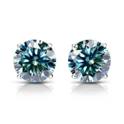 5.00 ct Certified Blue Treated Diamond Studs Earrings in 925 Sterling Silver ! - Image 1 of 4