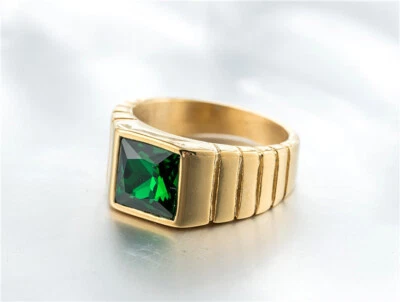 男式镀金方形戒指不锈钢多色石头声明派对 — 第 1/4 张图片