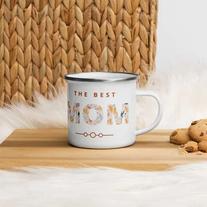 The BEST MOM Enamel Mug W. Silver Rim White 12 oz Gift for mom, Mother gift - Picture 1 of 3
