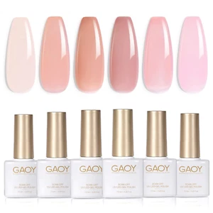 Jelly Nude Pink Gel Nail Polish Set, 6 Transparent Sheer Colors Soak off UV Ligh - Picture 1 of 12