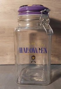 Halloween dolcetto o scherzetto barattolo caramelle vetro coperchio chiuso con sigillo in gomma coperchio strega 9x4 - Foto 1 di 4